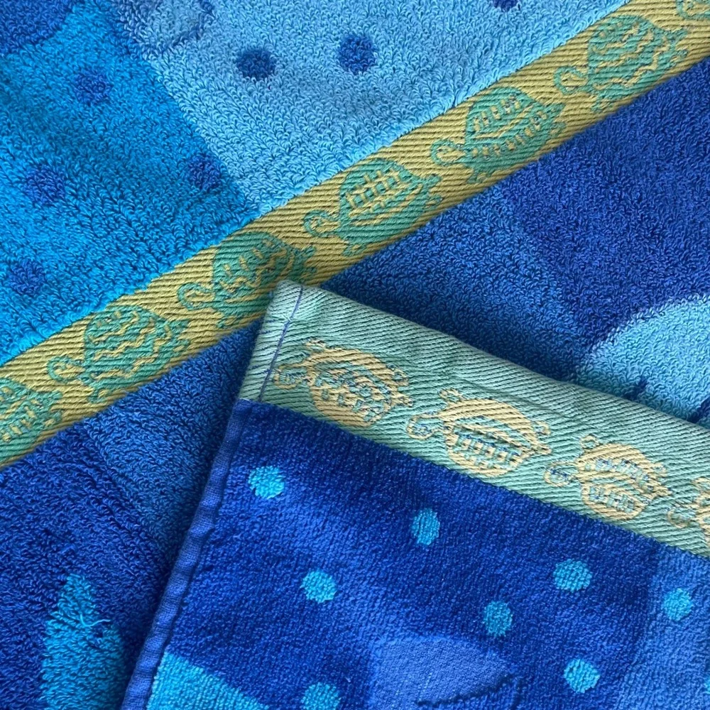 Vintage Welspun Beach Towel 100% Cotton Blue Lime Green 70s Made‎ In India